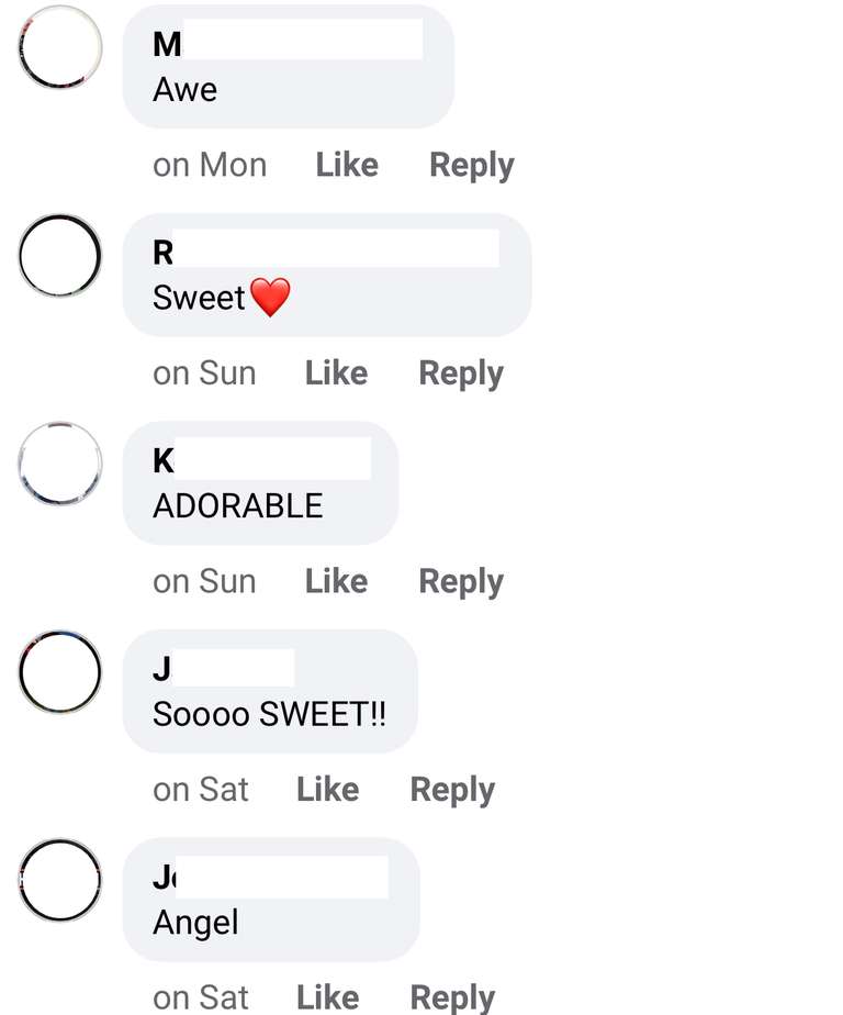 Screenshot of Facebook. Anonymised users posting generic comments like