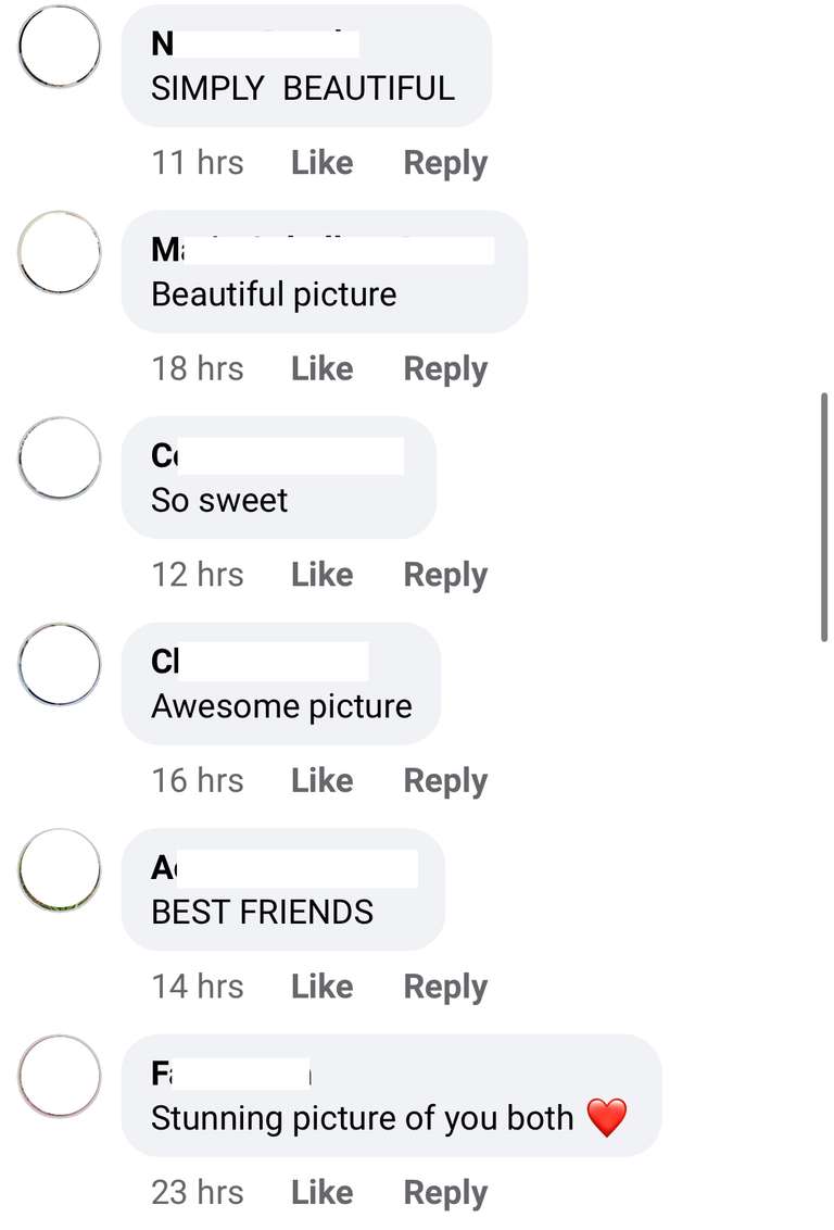 Screenshot of Facebook. Anonymised users posting generic comments like